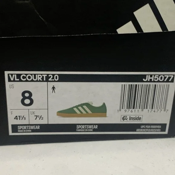 Adidas VL Court 2.0 Green Suede Sneakers Men's Lace Up Size 8 JH5077 - Picture 6 of 6